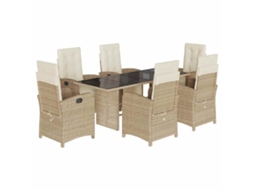 Conjunto de 7 Jantar para Jardim com Almofadões Vime Pe Bege MAISON EXCLUSIVE