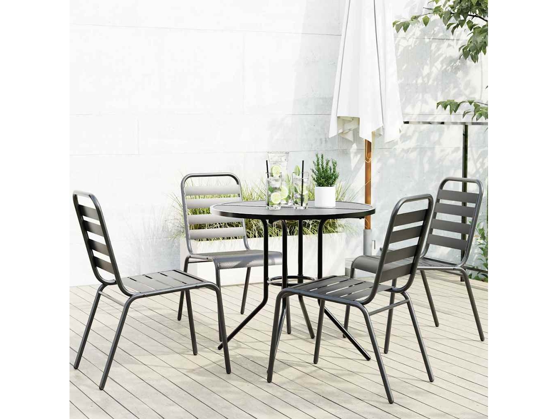 Vidaxl Conj. Cadeiras Jardim Encastrar 5pcs Aço Revestido Pó Antracite