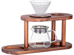 Conjunto De Cafeteira Portátil Simples Em Madeira Natural E Vidro Para Cozinhas Pequenas.