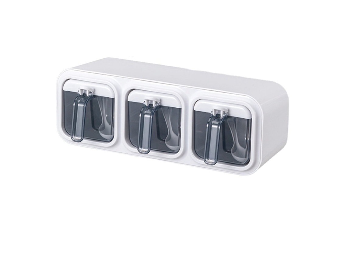 Eyf conjunto de Caixas de Temperos Autoadesivo para Parede Cozinha 3 Compartimentos Plástico Branco