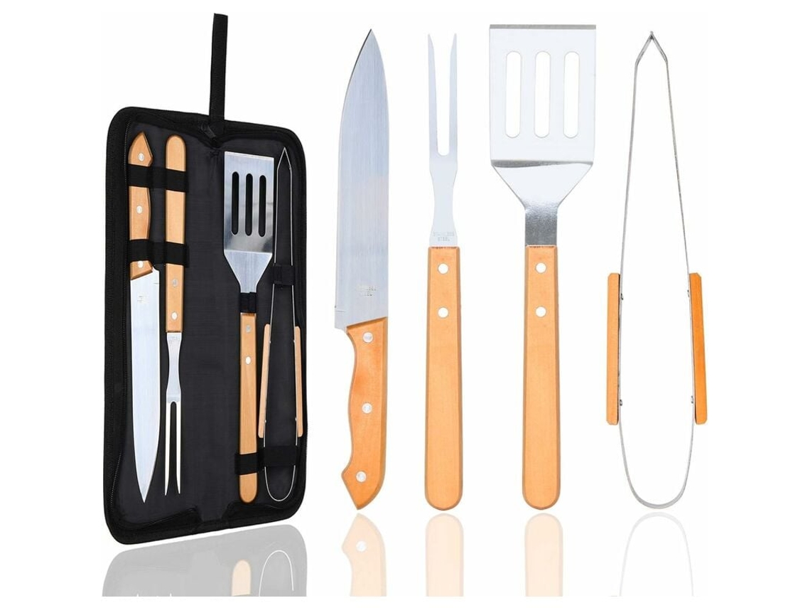 Lurelia Kit De Churrasco 4 Peças Aço Inoxidável Estojo Portátil Campismo