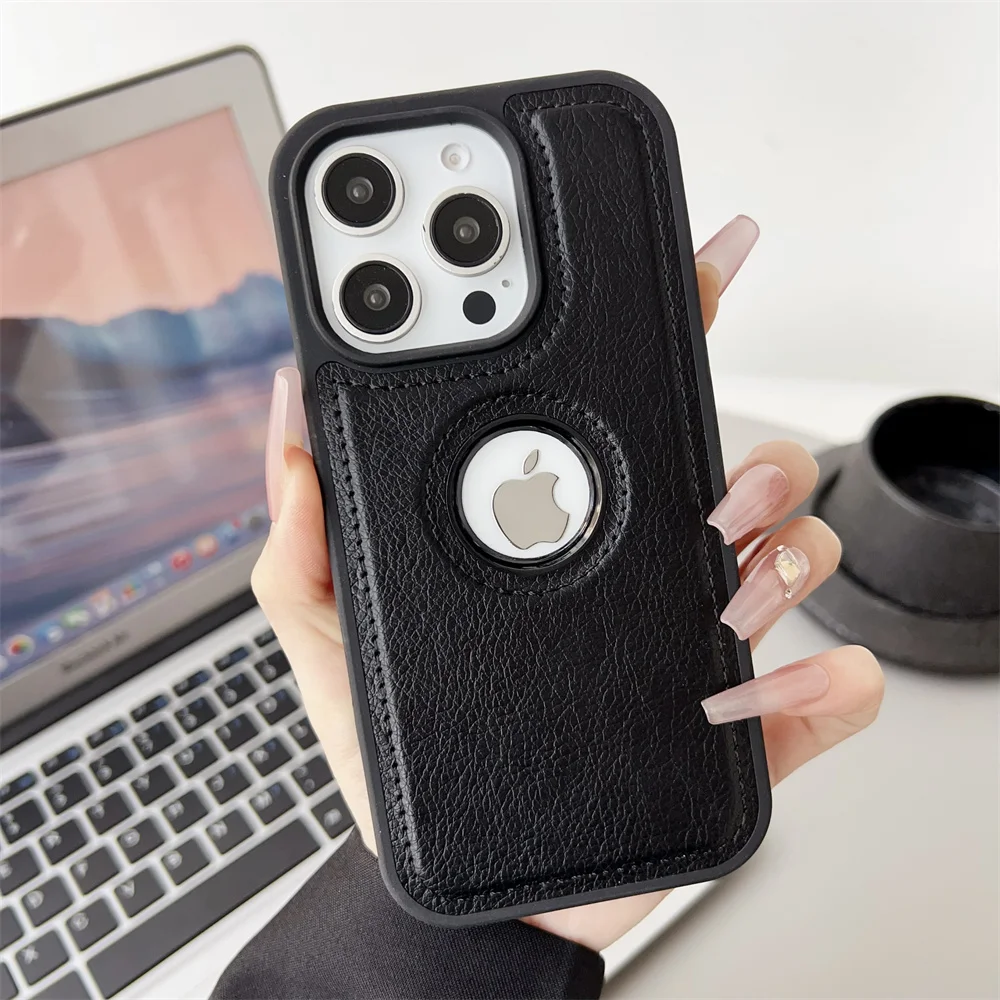Capa De Celular Executiva Em Couro Pu Para Iphone (iphone 14, Preta), Feita De Couro Bovino, Resistente A Impactos.