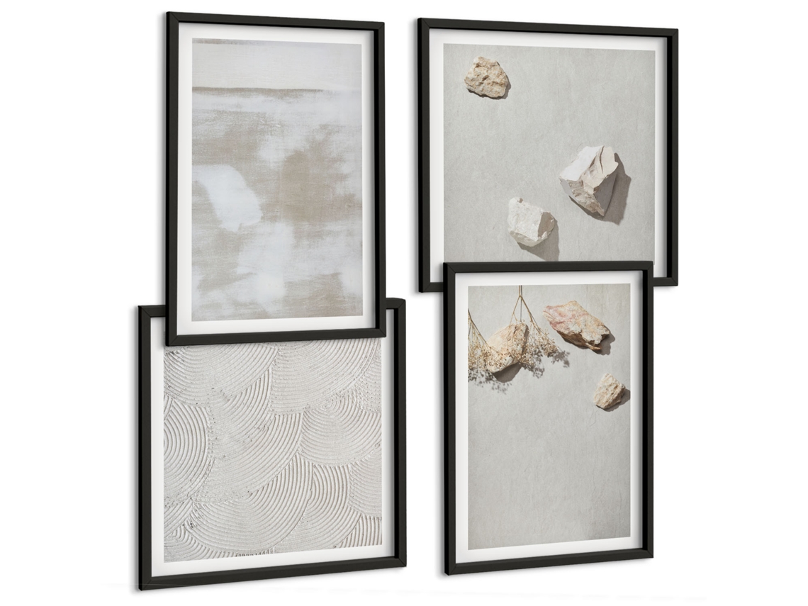 Pinturas Murais Modernas Padrões De Plantas Em Bege E Verde Moldura Preta Fotos Para O Escritório Espelharte (conjunto De 4 Imagens)