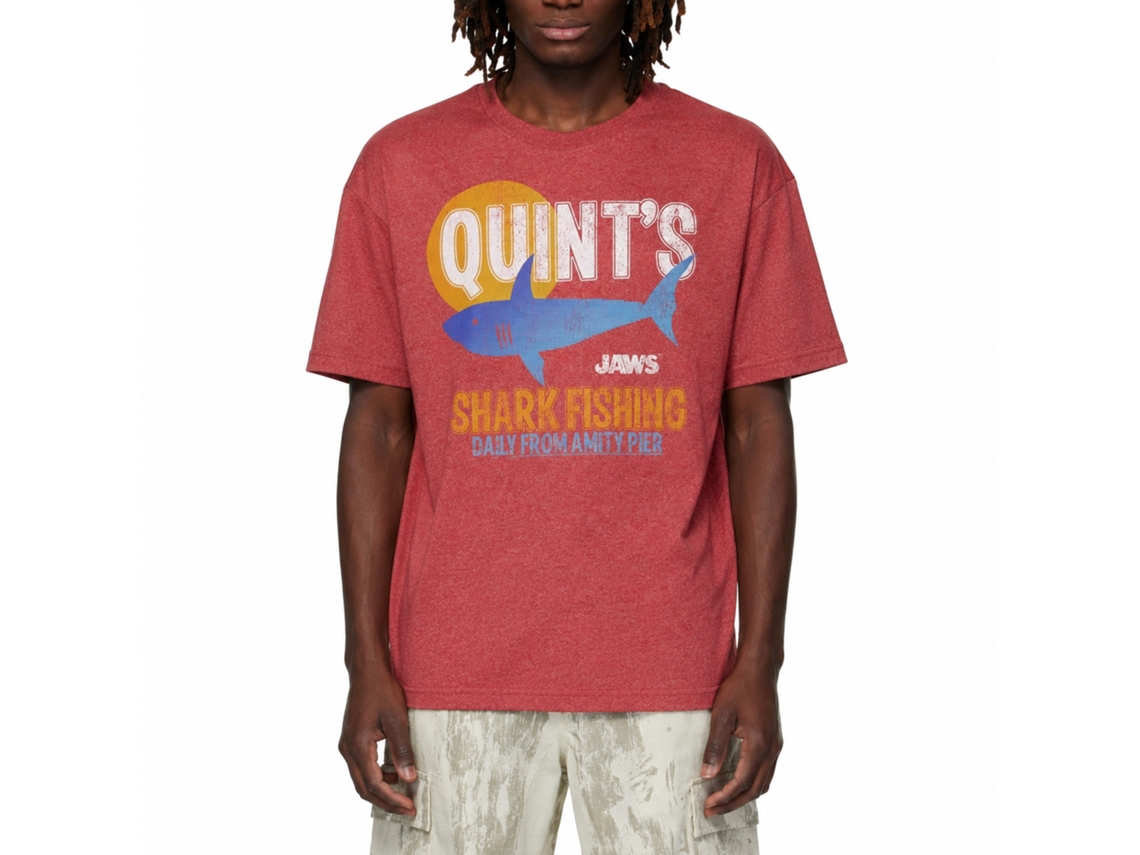Rockinstone Jaws Movie Quint Fish Heather Red Adult T-shirt Size:xxl