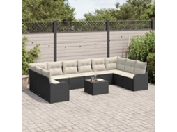 Vidaxl Conjunto De Sofá De Jardim 11 Pcs Preto E Branco Vime Pe