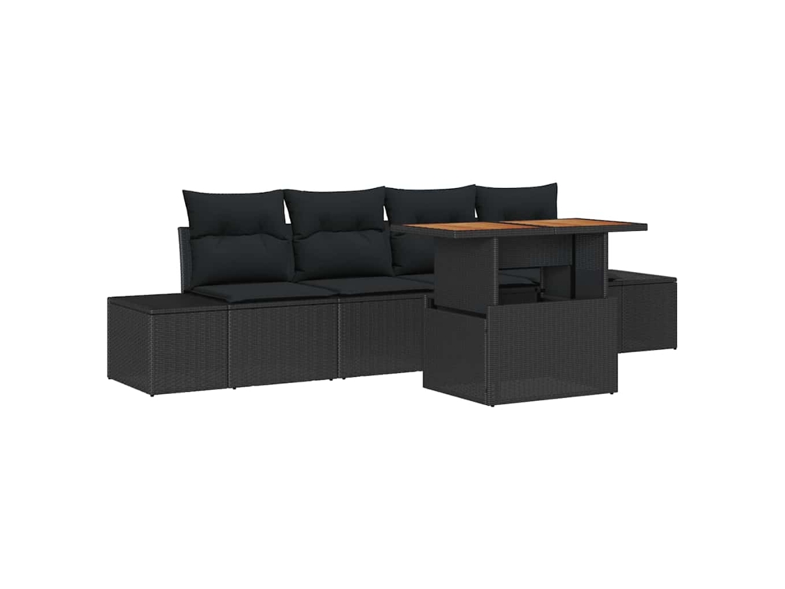 Conjunto 5 Conjunto De Jantar Para Jardim Vidaxl Preto Vime Pe (100 X 55 X 73 Cm)