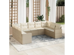 Vidaxl 9 Pcs Conjunto De Sofás P/ Jardim Com Almofadões Vime Pe Bege