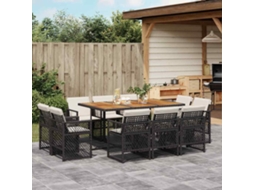 Vidaxl 11 Pcs Conjunto de Jantar P/ Jardim C/ Almofadões Vime Pe Preto