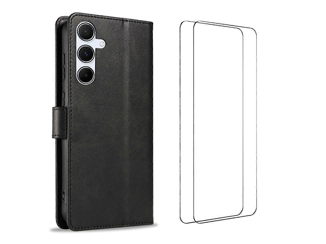 Capa Tkdaddy Para Samsung Galaxy A54 5g Com 2 Peças De Vidro Temperado Wanlonfeng Wn Series, Capa De Couro Com Textura De Bezerro, Grandes Recortes, P