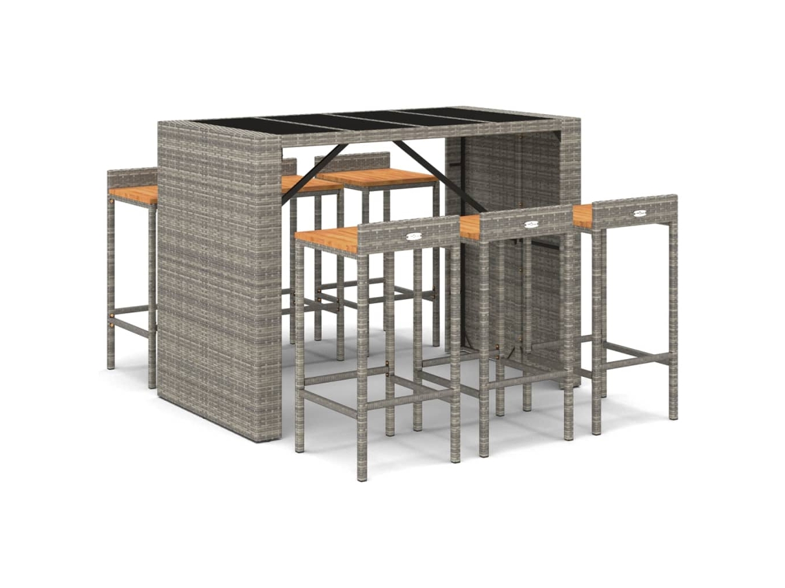 Conjunto de 7 Bar para Jardim Vime Pe e Acácia Maciça Cinzento MAISON EXCLUSIVE