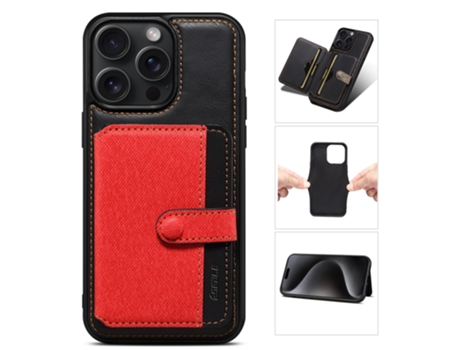 Suporte Casa Para Iphone 14 Pro Eseble Pele Sintética Com Porta-cartões Vermelho