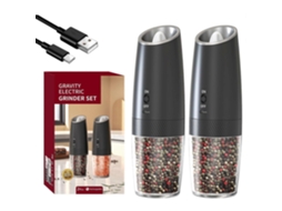 Conjunto De Moedor De Sal E Pimenta Elétrico Por Gravidade, Moedor De Pimenta Recarregável Por Usb, Com Grossura Ajustável, Preto Aquaforge