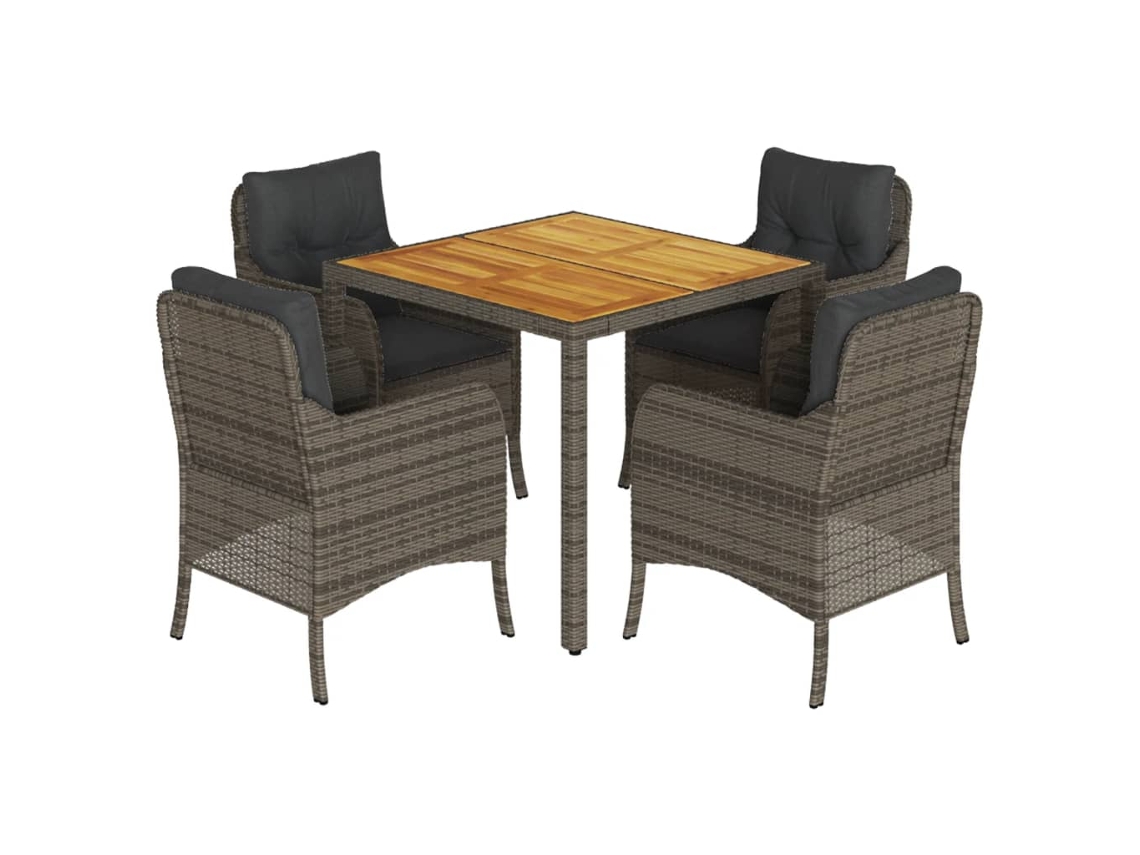 Conjunto 5 de jantar p/ jardim c/ almofadões VIDAXL vime PE cinza