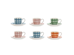 Conjunto De 6 Chávenas Com Prato Casa Esprit Azul Branco Verde Laranja Cor De Rosa Porcelana 90 Ml