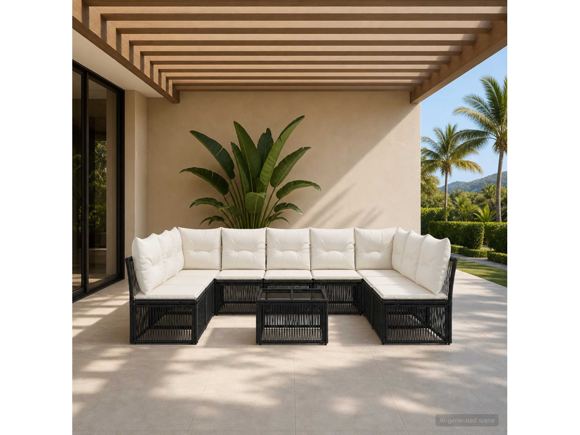 Vidaxl Conjunto De Sofá De Jardim 10 Unid. Preto Vime Pe