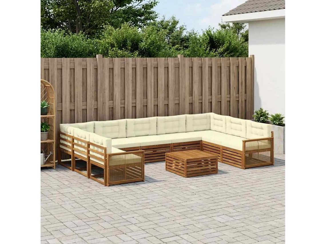 Vidaxl Conjunto De Sofás Para Exterior 10 Pcs Natural E Creme