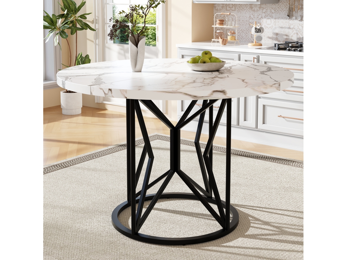 Mesa De Jantar Redonda Para Cozinha (100×100×76 Cm), Com Capacidade Para 4 A 6 Pessoas, Adequada Para Sala De Jantar E Sala De Estar.