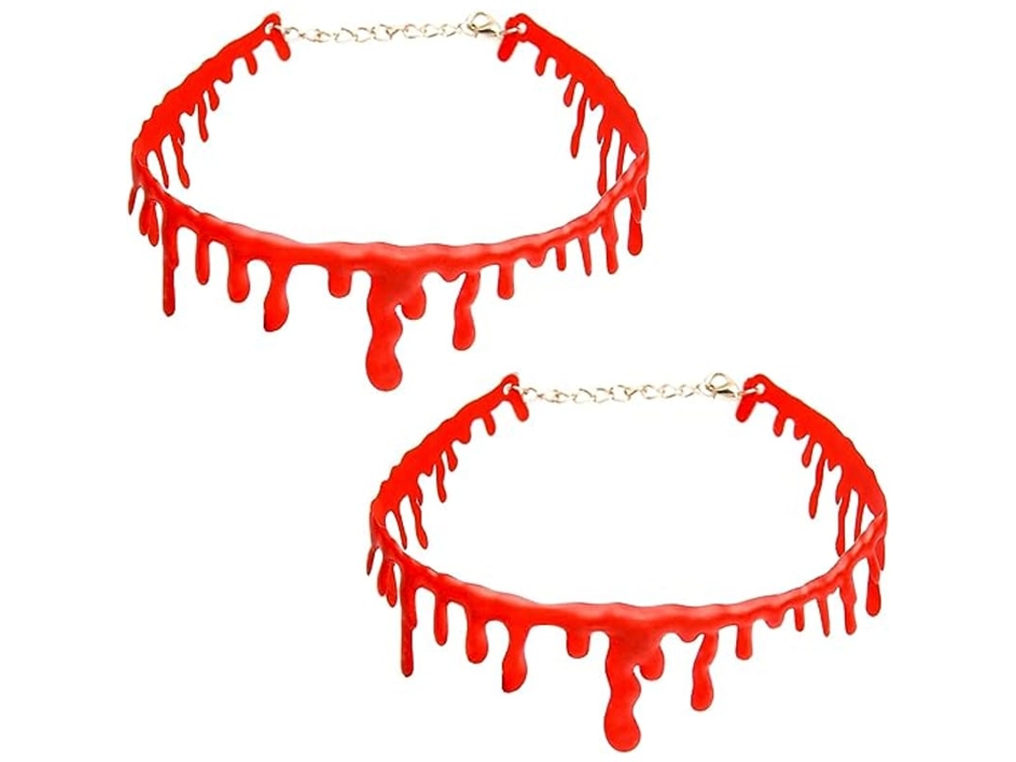 Colar Gotas De Sangue 2 Peças Colar Choker Vampiro Halloween Fantasia Terror Acessório