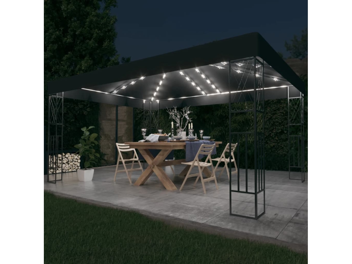 Vidaxl Gazebo Com Cordões De Luzes Led 3x4 M Tecido Antracite