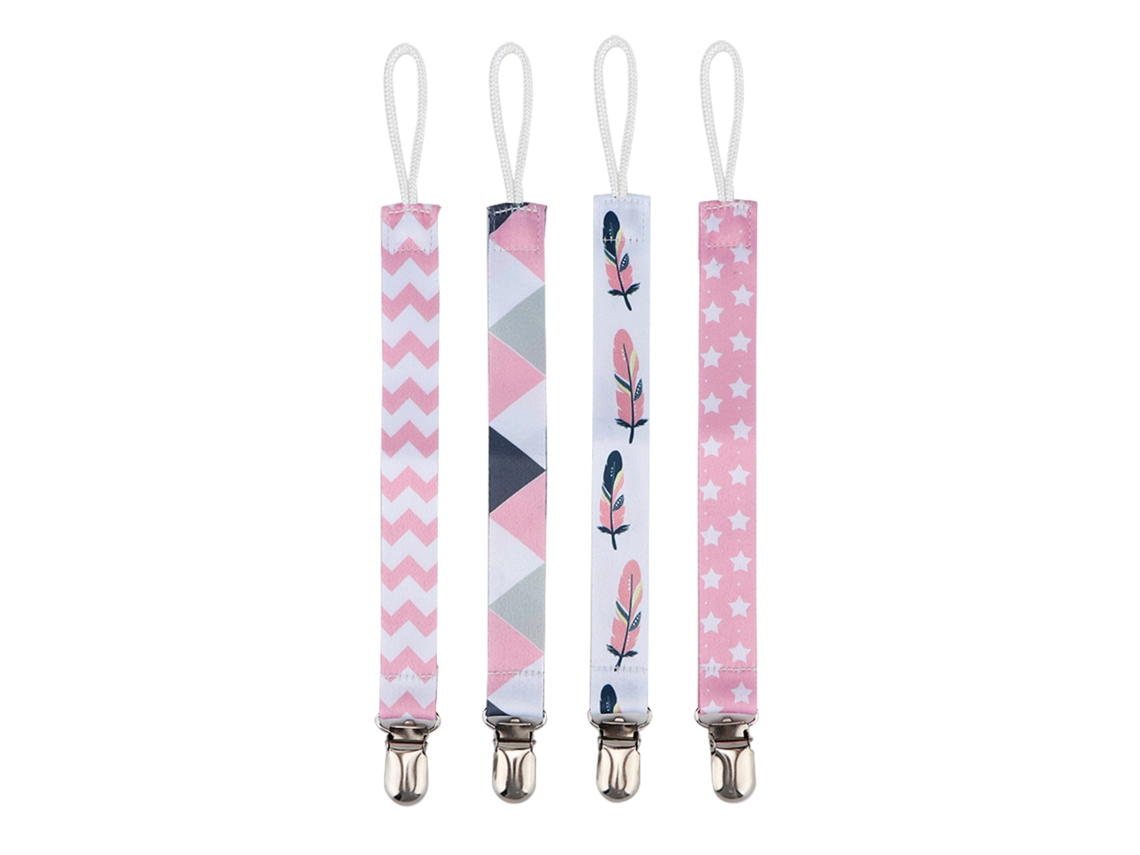 4pcs Clip Para Chupete Bebé Cadena Correa De Algodón Impresa Portachupetes Para Niño Bebé