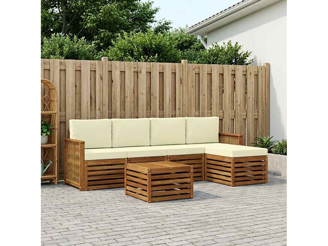 Vidaxl Conjunto De Sofás Para Exterior 6 Unid. Natural E Creme