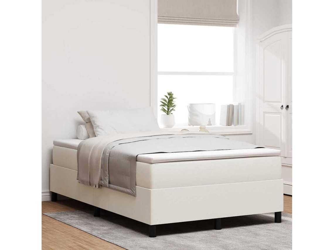 Vidaxl Cama Box Creme E Branco 120 X 190 Cm Tecido De Veludo Cotele