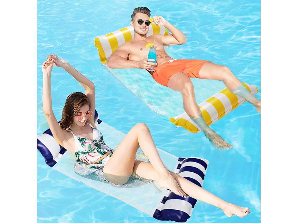 Rede De Piscina, Conjunto De 2 Redes Flutuantes, Espreguiçadeira Inflável 4 Em 1, Portátil E Dobrável, Ultraleve, Cor Preta.