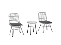 Conjunto Bistrô, Na Cor Cinza, Fabricado Em Aço E Vidro E Ratã, Com Mesa, 2 Cadeiras, Design Prático E Funcional