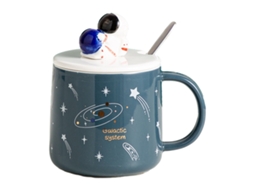 Caneca Criativa de 350Ml Caneca de Astronauta com Tampa e Colher Caneca de Leite para Estudantes NEVEANCE