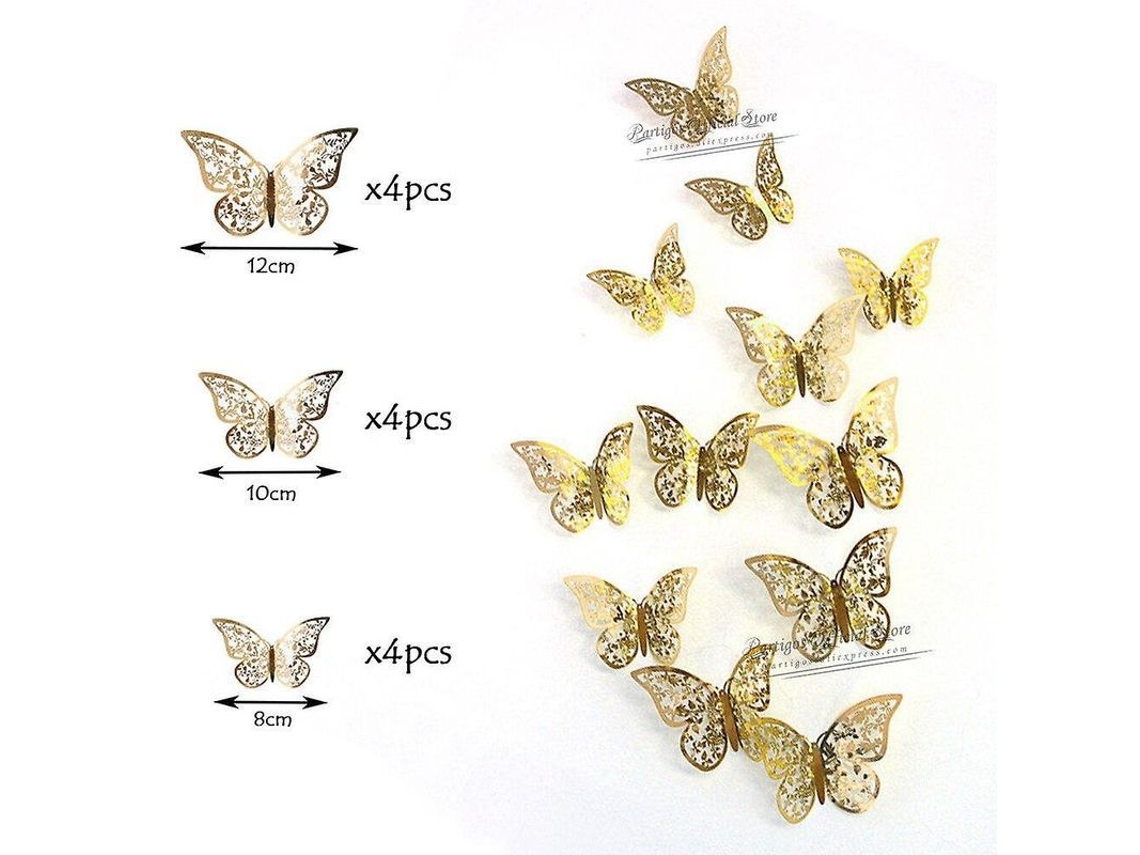 12pcs Adesivos De Parede Borboleta 4d Oco Stickers Decorativos Para Casa Festas Casamento Infantil Oro 1