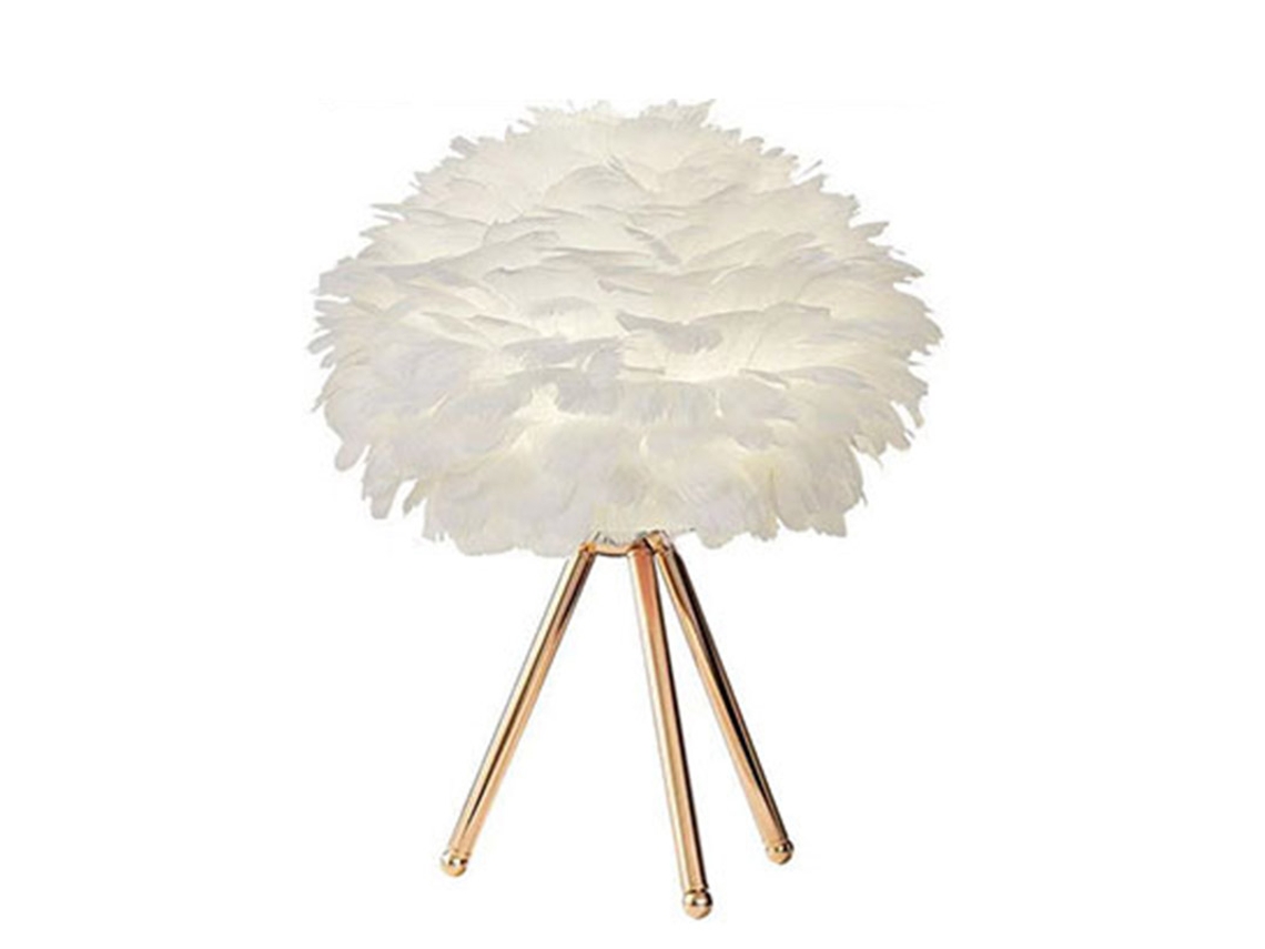 2026 lâmpada de Mesa Led Pluma com Botão Luz Suave Decorativa Dourada para Escritório Cama Luz Noturna