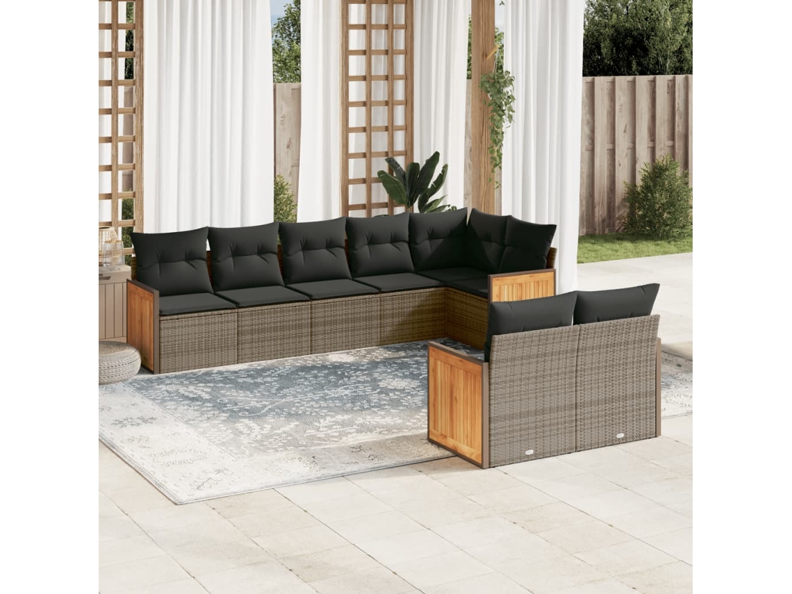Vidaxl 8 Pcs Conjunto Sofás De Jardim C/ Almofadões Vime Pe Cinzento