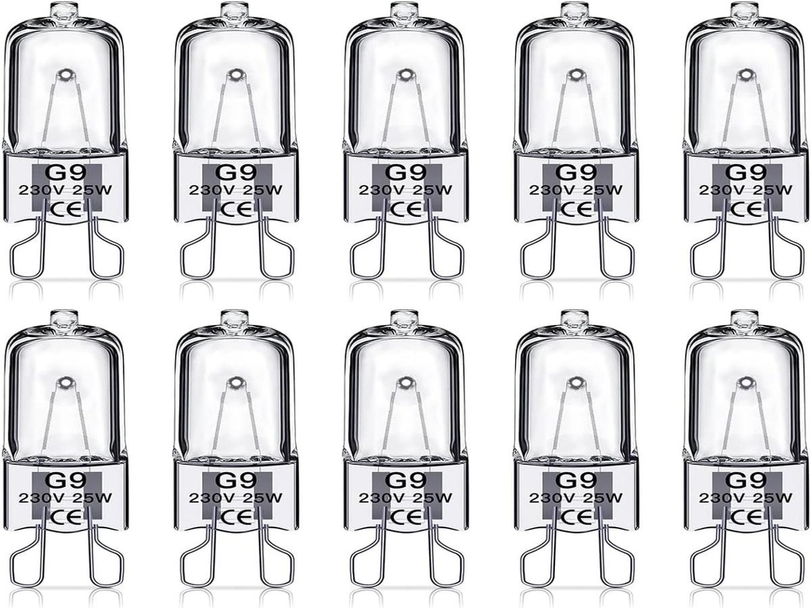 Kit com 10 lâmpadas halógenas Lurelia G9 25w 230v, reguláveis, sem cintilação, para spots.