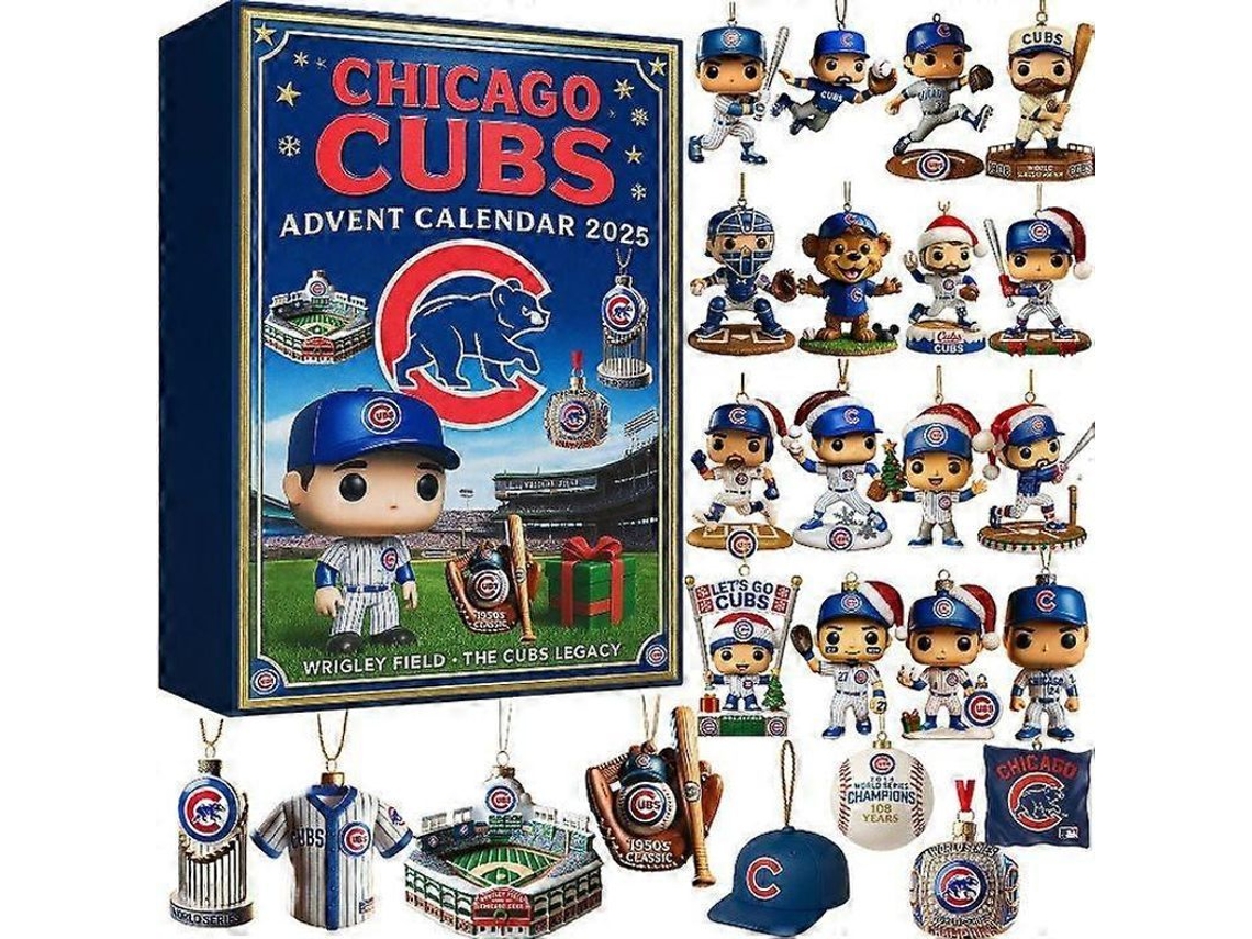 Calendário de Advento Natal 2025 Chicago Cubs Acrílico Estilo Completo Nova Line