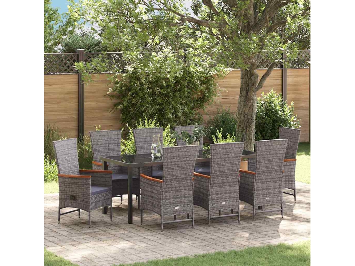 Vidaxl Conjunto De Jantar Para Jardim 9 Unid. Cinzeto
