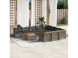 Vidaxl 11 Pcs Conjunto Sofás De Jardim C/ Almofadões Vime Pe Cinzento
