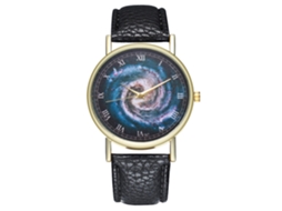 Relógio de quartzo unissex com pulseira de couro PU, mostrador universal e numerais romanos (preto)