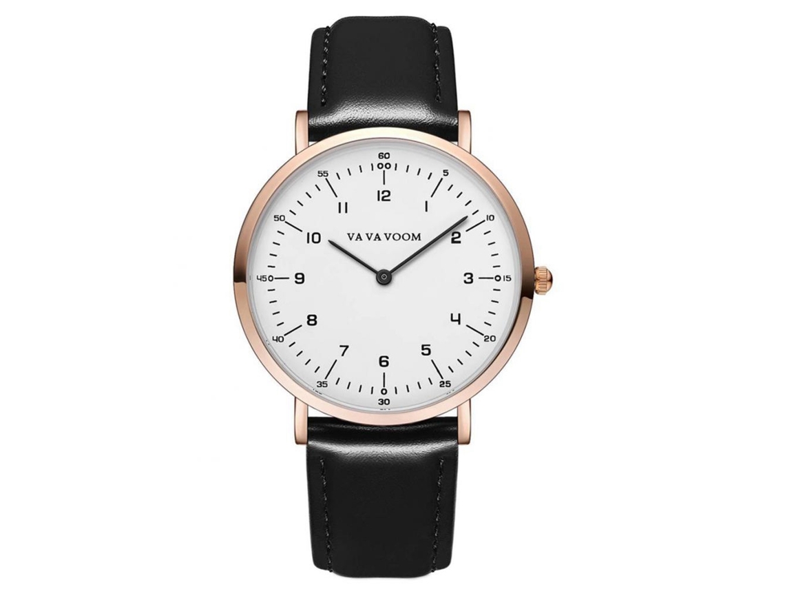 Relógio de pulso Vava Voom Fashion com pulseira de couro PU, resistente à água (preto e dourado rosê)