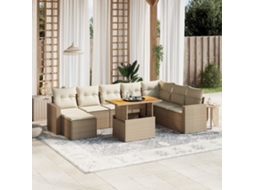 Vidaxl 9 Pcs Conjunto De Sofás P/ Jardim Com Almofadões Vime Pe Bege