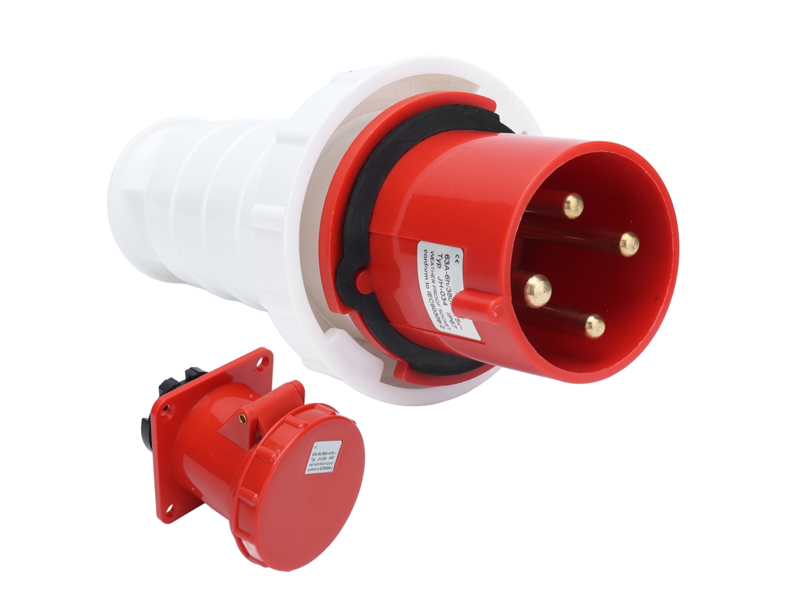 Kit De Tomada E Ficha Industrial Laxiscreed Ip67 À Prova De Água Trifásico Com 4 Pinos