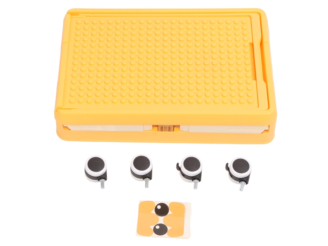 Caixa de Armazenamento de Brinquedos com Tampa e Rodas Organizador de Blocos Laranja Rolante