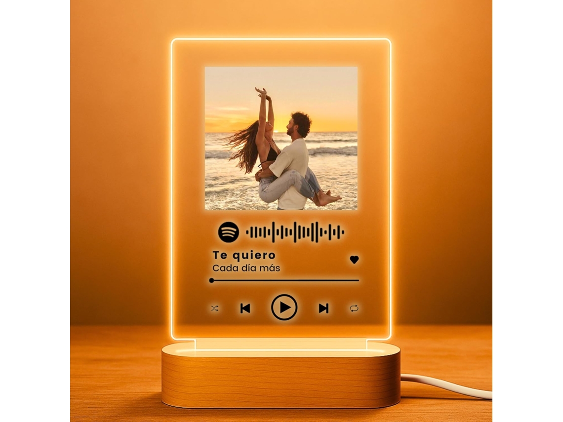 Lâmpada De Decoração Personalizada Com Foto E Código Spotify Com Base De Madeira E Led