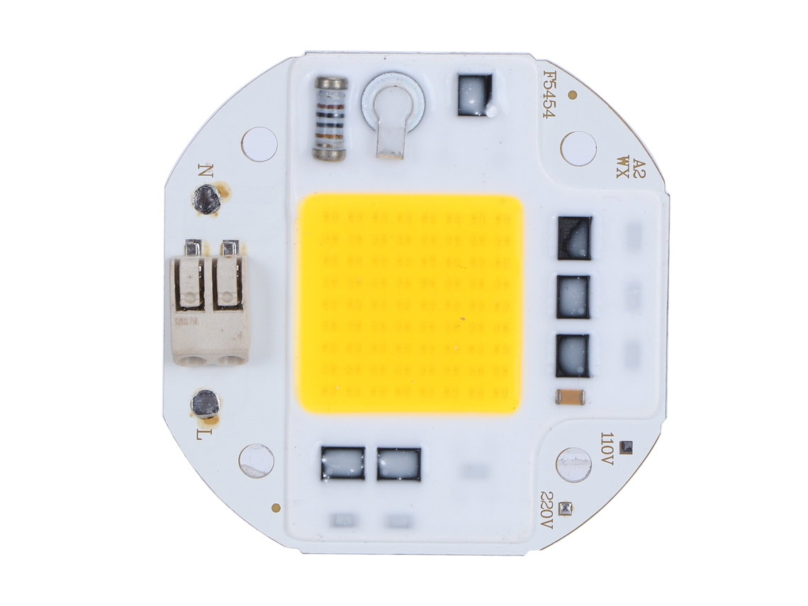 Lâmpada de foco COB com chip integrado 2026, AC220V, 50W, luz branca quente, alto brilho.