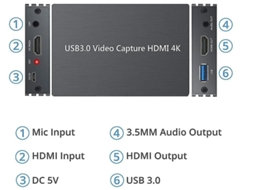 Placa de Captura Hdmi 4K Captura Captura de Vídeo Hd 1080P Placa Hdmi Usb 3.0 Gravação de Vídeo Ao Vivo com Saída Hdmi Entrada de Microfone YIZHOOD
