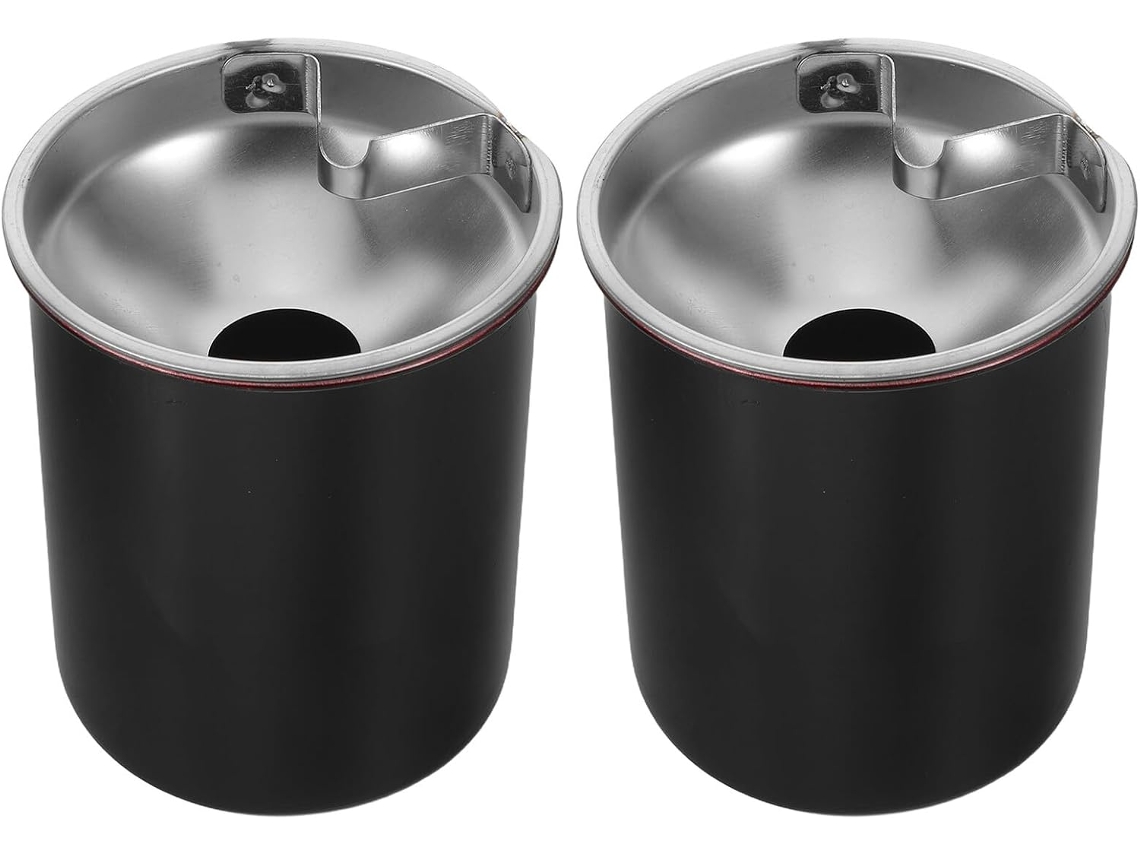 Conjunto De 2 Cinzeiros Automotivos Magiclulu Em Aço Inoxidável Preto Com Tampas À Prova De Vento E Fumaça
