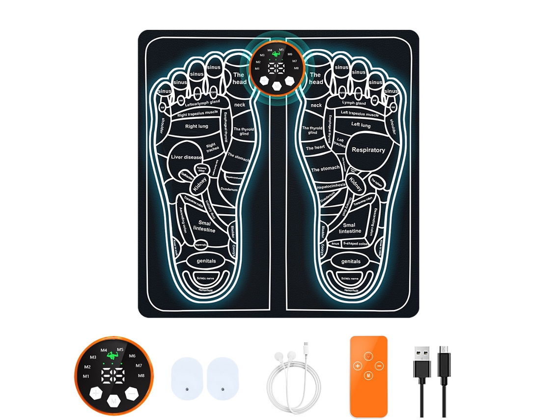 Lurelia Tapete Massageador Ems Para Pés, 8 Modos, 19 Níveis, Usb, Controlo Remoto, Relaxamento Muscular, Circulação Pernas