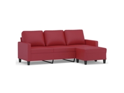 Sofá de 3 lugares com apoio de pés VIDAXL Vermelho Couro Artificial