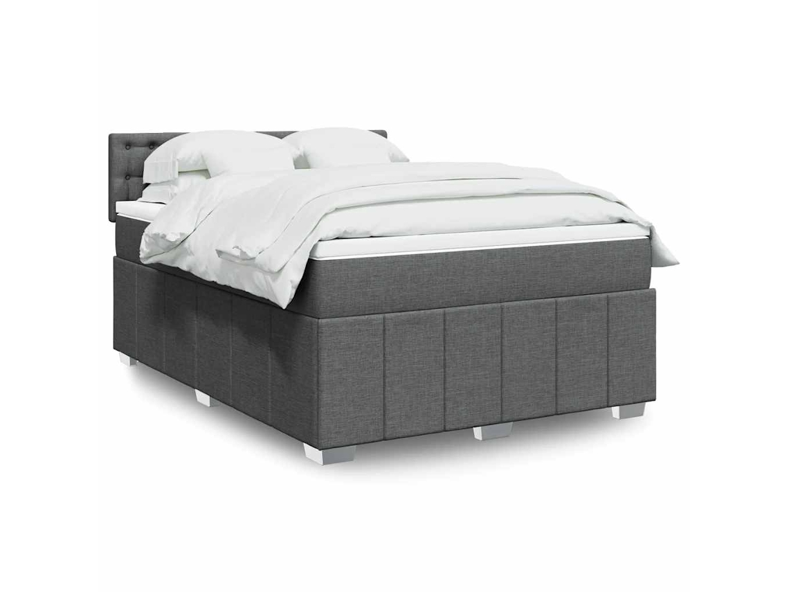 Vidaxl Cama Com Molas/colchão 140x190 Cm Tecido Cinzento-escuro