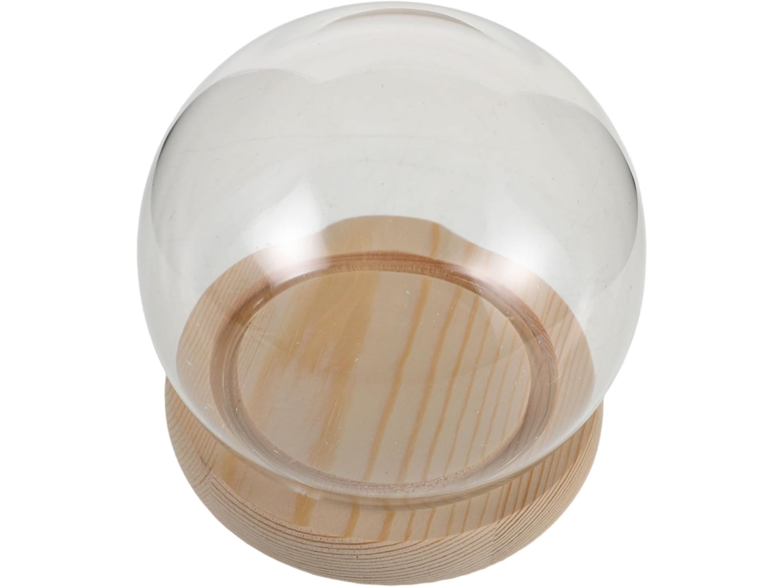 Cúpula De Vidro Transparente Com 11 Cm De Diâmetro E Base De Madeira Natural. Flores Preservadas E