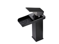Misturador De Banheiro Preto Com Cascata Retangular, Acabamento Fosco Em Aço Inoxidável, Cartucho Cerâmico, Furo Único